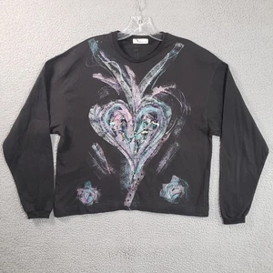 Upcycled Artsy Shirt Womens Large Black Painted Heart Beaded Gypsy Festival Boho - Picture 1 of 14
