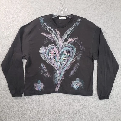 Upcycled Artsy Shirt Womens Large Black Painted Heart Beaded Gypsy Festival Boho - Image 1 of 4