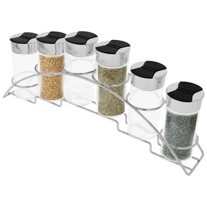 Cheffinger, Set 6 Barattoli 90ml con Supporto Inox per Spezie, Nero / Argento - Foto 1 di 5