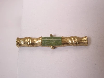 1-1/2" Genuine Green Jade Bamboo Motif Vintage SMALL Tie Bar Clip simple design - Image 1 of 4