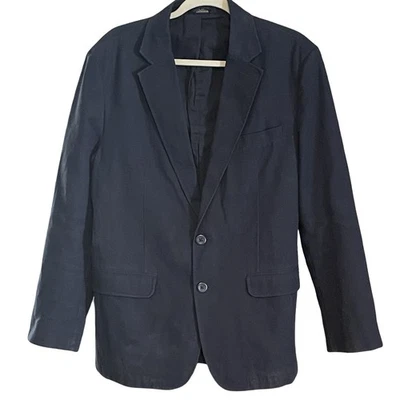 LL Bean Sports Coat Mens 40 Regular Navy Cotton Elbow Patch Preppy Jacket - Image 1 of 4