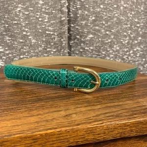 Cinturón vintage de piel de serpiente genuina verde azulado con hebilla dorada para mujer mediano - Imagen 1 de 11