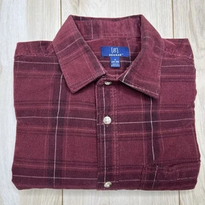 George Corduroy Button Up Plaid Shirt Mens Small Burgundy Long Sleeve - Picture 1 of 10