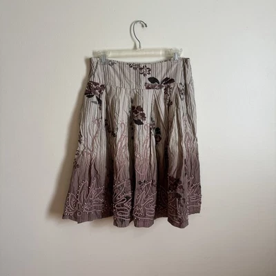 Falda midi Max Mara de fin de semana de algodón a rayas florales con cuentas | Talla 10 - Para mujer Foto 1 de 4