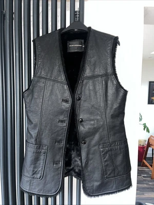 Club Monaco Size M Black Fur Lined Leather Vest (button missing) - Image 1 of 3
