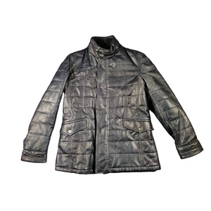 Florentino Label Jacket Coat Blue Large Padded Hooded Full Zip Button Up - Picture 1 of 22