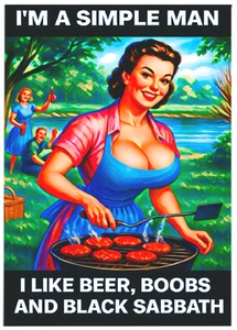SIMPLE MAN BEER BOOBS BLACK SABBATH * Custom ACEO * Adult Funny Humor * Art Card - Picture 1 of 2