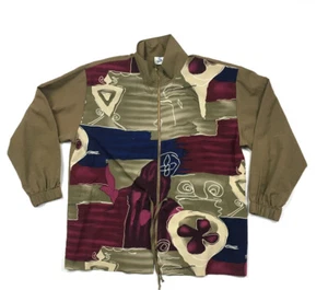 VTG 90s Style Zip Windbreaker Jacket Abstract Print Rap Geometric Women PL - Picture 1 of 6