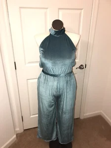 Women’s Halter Jumpsuit XL Short Petite, Ribbed Velvet, Pockets - Picture 1 of 13