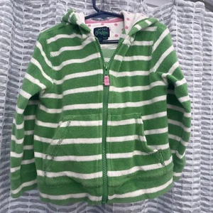 Youth Mini Boden Green/white Stripe Pink Dot French Terry Zipper Jacket Size 3-4 - Picture 1 of 5