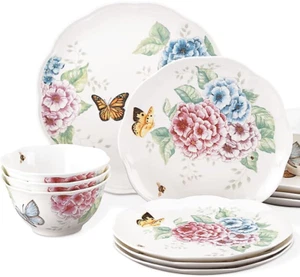 LENOX Butterfly Meadow Hydrangea Floral 12-Piece Dinnerware Set Service for 4 - Bild 1 von 6
