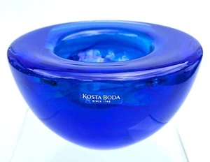 Kosta Boda Cobalt Blue Glass Atoll Swirl Votive Bowl By Anna Ehrner Sweden 4.5" - Picture 1 of 7