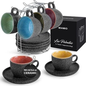 Tazza cappuccino impilabile in ceramica con piattini e supporto in metallo, tazza in gres - Foto 1 di 7