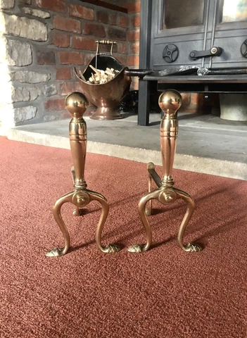Vintage Brass Fire Dogs Andirons Fire Log Burner Hearth Arts & Crafts Cover
