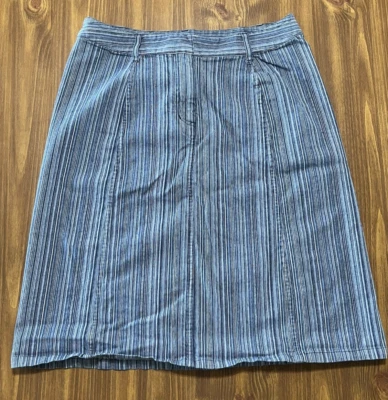 Christopher & Banks Denim Jean Skirt Womens 12 Stretch Blue Stripes Knee Length - Image 1 of 4