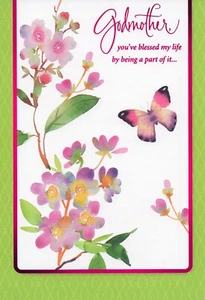 Blessed MOTHER'S DAY Card FOR GODMOTHER, Pink Butterfly Flowers by Hallmark +✉ - Picture 1 of 4