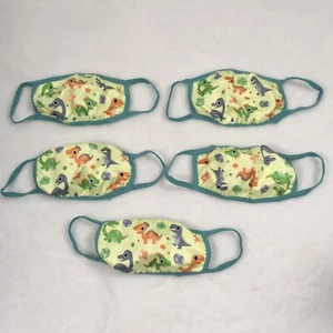Kids Face Mask Reusable Dinosaur Print 5 Pack New Washable - Picture 1 of 7