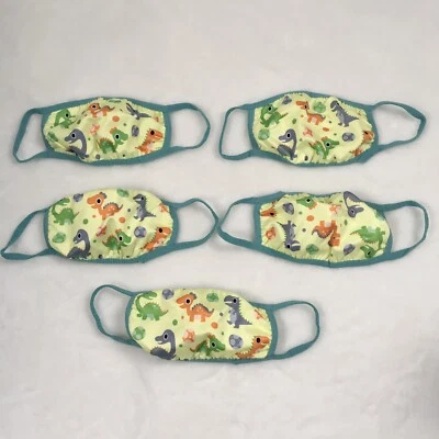 Kids Face Mask Reusable Dinosaur Print 5 Pack New Washable - Image 1 of 4