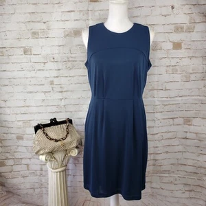 NWT Ann Taylor LOFT Size 8 Navy Blue Draped Back Sleeveless A-Line Dress Lined - Picture 1 of 11