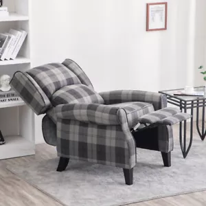 Tartan Linen Recliner Chair High Wing Back Armchair Sleeper Sofa Lazy Lounger - Picture 1 of 21