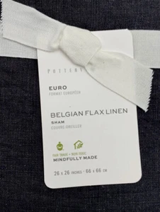 (2) Pottery Barn Belgian Linen Contrast Flange Euro Sham Set/2 Ebony/Flagstone - Picture 1 of 3