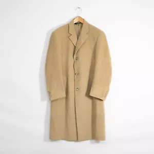 Joseph A Bank Camel Hair Overcoat Mens 38 Regular - Tan Trench Coat Distressed - Picture 1 of 16