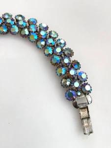 WEISS Rhinestone AB Blue Bracelet, Rhinestone Clasp, 7 1/2", VFG - Picture 1 of 9