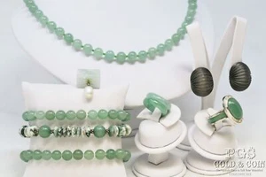 Asst Green Jade Jadeite Gemstone Necklaces Bracelets Rings Pendant 9 Pc 22828 - Picture 1 of 9