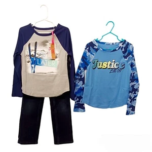 Justice Joe's Jeans Set 5/6 Girls Corduroy 2x T-Shirts Blues Long Sleeves  - Picture 1 of 10