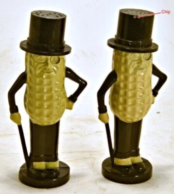 Juego de coctelera de sal y pimienta vintage Planter's MR. PEANUT plástico amarillo negro Foto 1 de 2