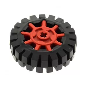 1x Lego Technic Rad 17x43 schwarz Reifen Felge Zahnrad rot 9Z g9 3634b g9c01 - Bild 1 von 1