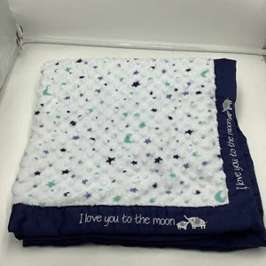 Just Born I Love You To The Moon Elefant Navy Blau Minky Punkte Babydecke Sterne - Bild 1 von 5