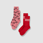 $30 Molo Kid Girl Pink Red Nomi 2-Pair Cotton Logo Crew Socks Size 27-30