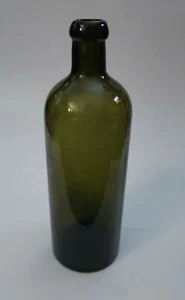 1890'S HUNYADI JANOS SAXLEHNER BOTTLE OLIVE 9.5" TALL APPLIED DONUT TOP WATER - Picture 1 of 8