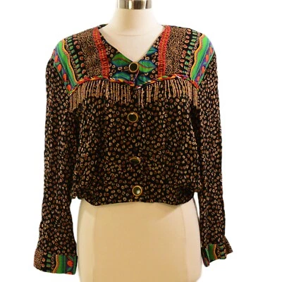 90 年代复古 Carole 小串珠条纹短夹克女式 10 波西米亚艺术哥特 — 第 1/4 张图片