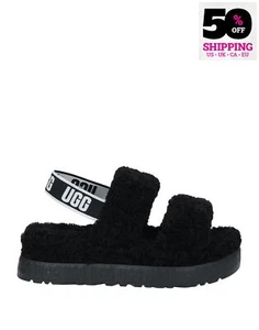 RRP €129 UGG sandali slingback US9 UK7 EU40 neri con logo piatto punta tonda - Foto 1 di 7