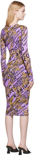 ALEXANDER MCQUEEN Versace Jeans Couture Viola Bodycon Abito Midi Logo All Over