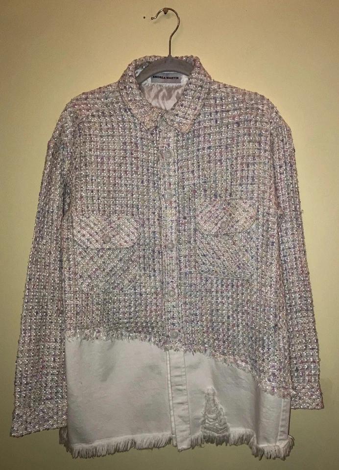 Andrea Martin Tweed Joint White Denim Shirt - Size:  S - Image 1 of 4