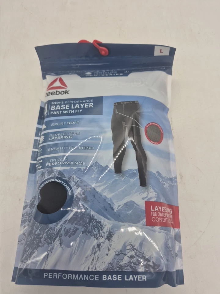 Reebok Mens Large 36-38 Base Layer Pants 2 PACK With Fly Pro-Series BLACK