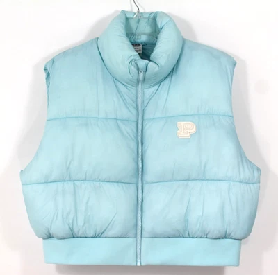 NUEVO Chaleco acolchado recortado con logotipo rosa Victoria's Secret azul claro para mujer XL Foto 1 de 4