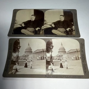 1903 Underwood Stereoview President Roosevelt & 1904 US Capitol Washington DC - Bild 1 von 8