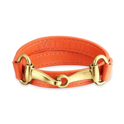 Moda Rojo Blanco Naranja Negro Marrón Cuero Doble Envoltura Pulsera con Broca de Caballo Foto 1 de 4