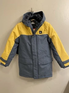 Quicksilver NWT Youth Boys Hooded Parka Jacket Blue/Yellow Size Medium 10/12 - Picture 1 of 21