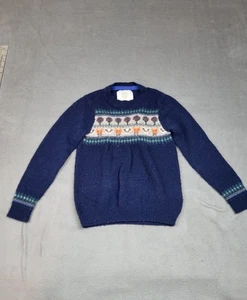 Mini Boden Sweater Boy 7 8yr Blue Wool Crew Neck Preppy Academia Cute Roald Dahl - Picture 1 of 7