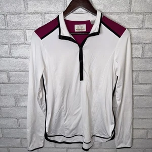 EP Pro Tour Tech Women Small Golf Long Sleeve Top Button Pink White Activewear - Picture 1 of 6