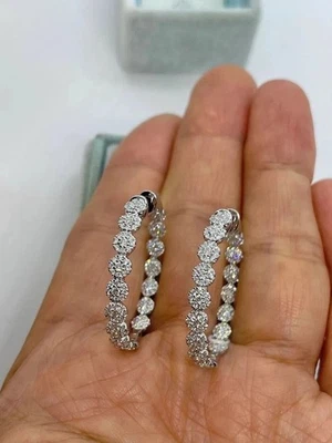 Rund Geschliffen Künstlicher Diamant Damen Huggie Creolen 14k Weiß Vergoldet - Bild 1 von 4