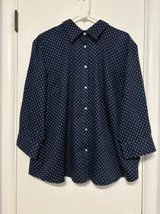 Camisa Top Ralph Lauren CHAPS Para Mujer Plus Azul Marino Lunares Sin Hierro Botón Delantero 3X - Imagen 1 de 9