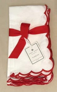 Set Of 4 Target Sugar Paper White With Red Scallop Trim Dinner Napkins 20”x20” - Picture 1 of 5