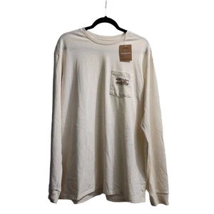 Patagonia TShirt Herren Größe Large cremeweiß Langarm Rundhalsausschnitt Tasche - Bild 1 von 11
