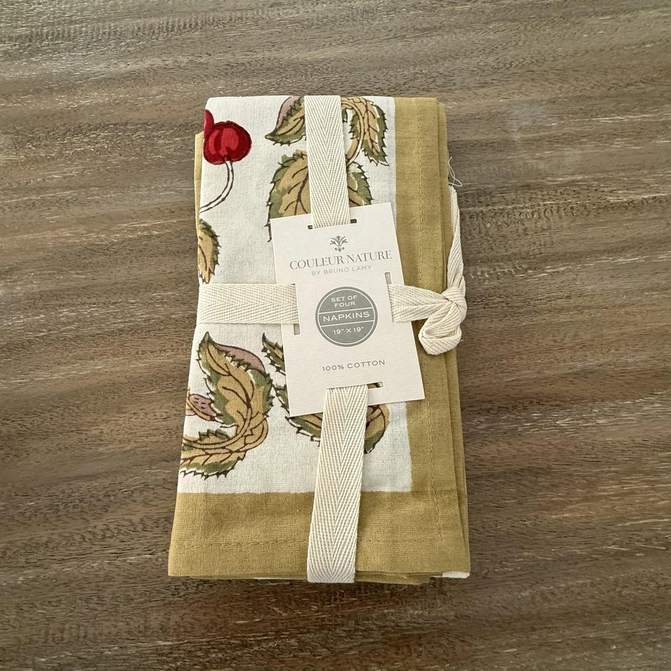 Couleur Nature Napkins Set of 4 19x19 Cotton Cerise Cherry Print by Bruno Lamy - Image 1 of 4